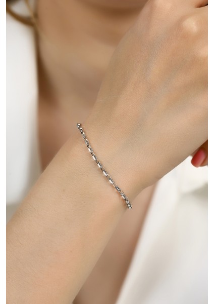 14 Ayar Altın Unisex Parlak Beyaz Zincir Bileklik