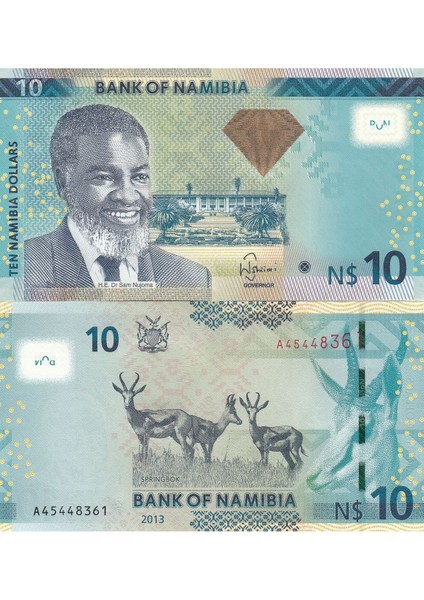 Namibia 10 Dolar 2013, P#11B, Çil, Eski Yabancı Kağıt Para