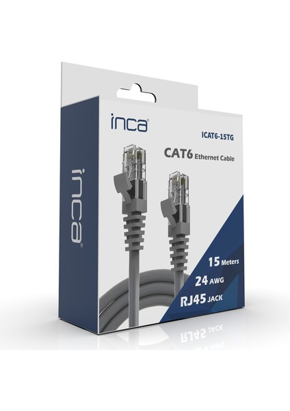 ICAT6-15TG Cat6 Network Kablo 15 Metre Gri