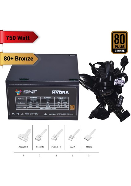 Snt Hydra-B 750W 80+ Bronze Siyah Kasa Power Supply