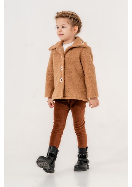 Nakışlı Kuzu Kaban Kız Çocuk takım - Taba fiyatları