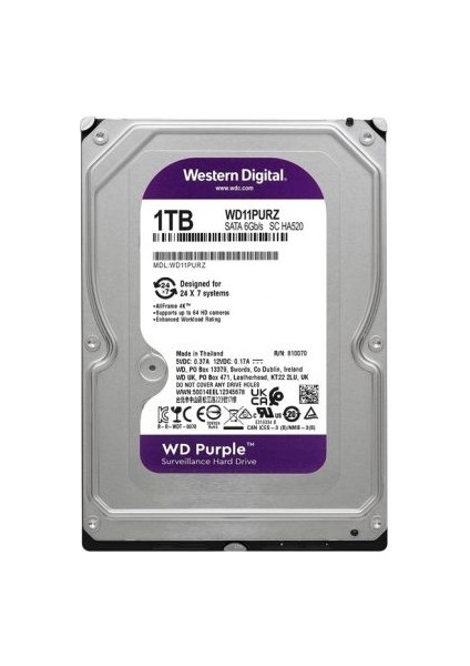 1 Tb Wd 3.5 Purple Sata3 5400RPM 64MB 7/24 Guvenlık WD11PURZ