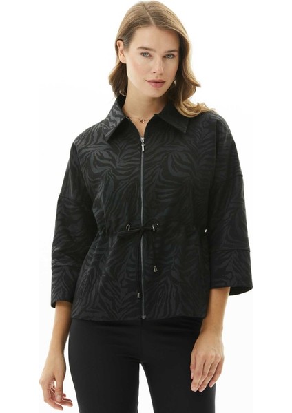 Beli Büzgülü Zebra Desen Ceket