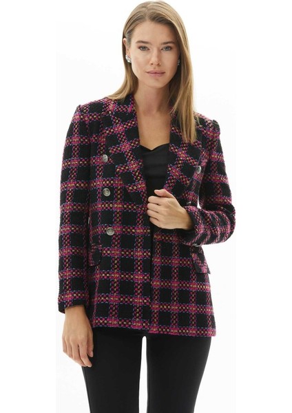 Kruvaze Çok Düğmeli Ekose Ceket
