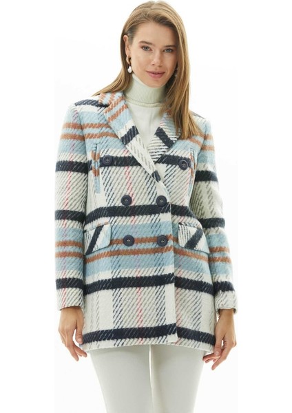 Kruvaze Yaka Dik Cep Ekose Kaban