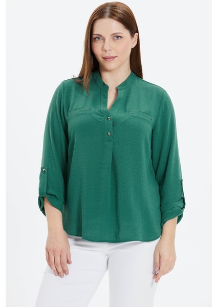 Büyük Beden Hakim Yaka Fleto Cep Bluz modelleri