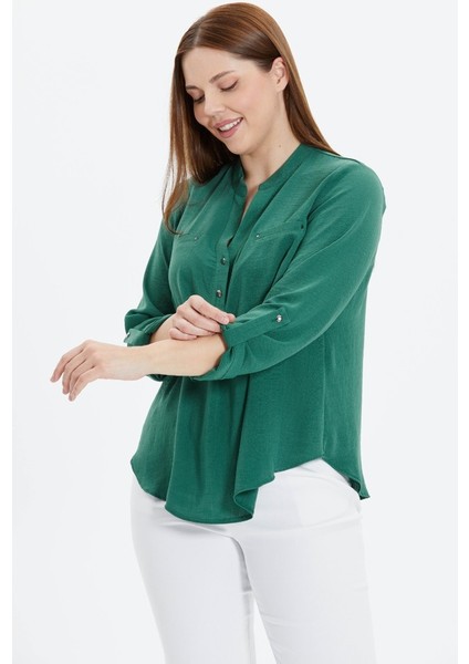 Büyük Beden Hakim Yaka Fleto Cep Bluz fırsatları