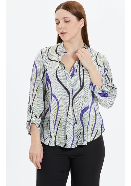 Büyük Beden Piton Desen Önü Plikaşe Bluz modelleri