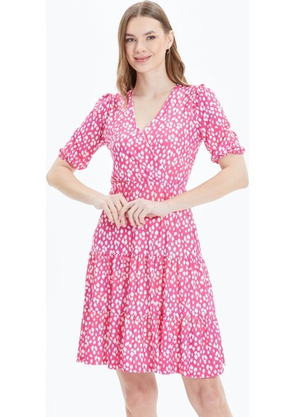 Kruvaze Eteği Volanlı Puantiye Desen Elbise modelleri