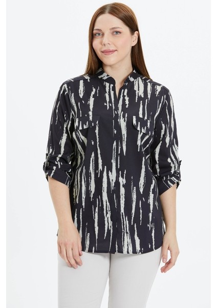 Büyük Beden Hakim Yaka Kapak Cep Emprime Bluz fiyatları