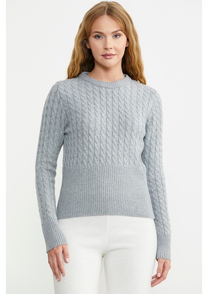 Saç Örgü Beli Oturmalı Triko Kazak - Gri fiyatları