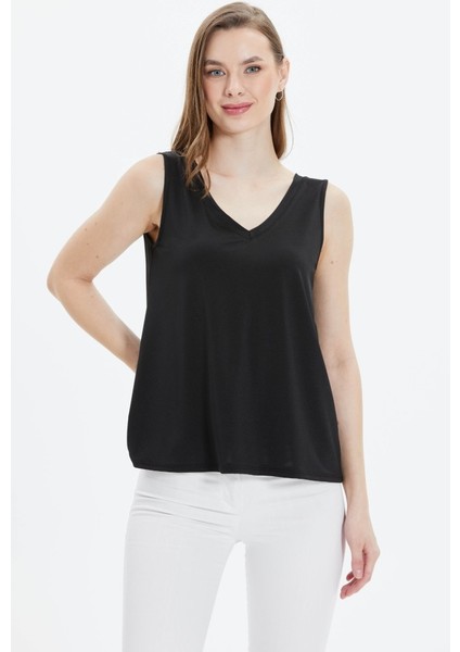 Önü ve Arkası V Parlak Penye Bluz