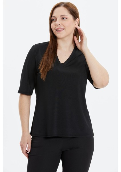 Büyük Beden V Yaka Truvakar Kol Penye Bluz modelleri