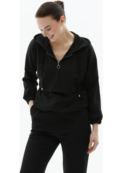Kapüşonlu Kanguru Cep Yakası Fermuarlı Bluz fiyatları