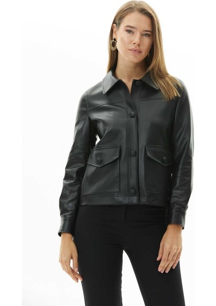 Dıştan Cep Dikişli Deri Ceket