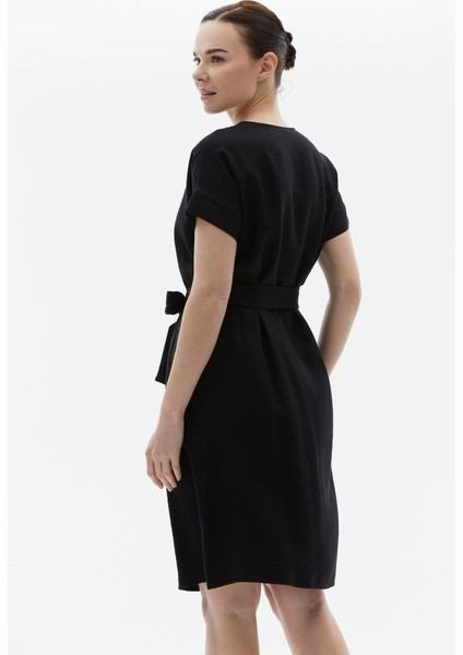 V Yaka Düşük Kol Kemerli Elbise fırsatları