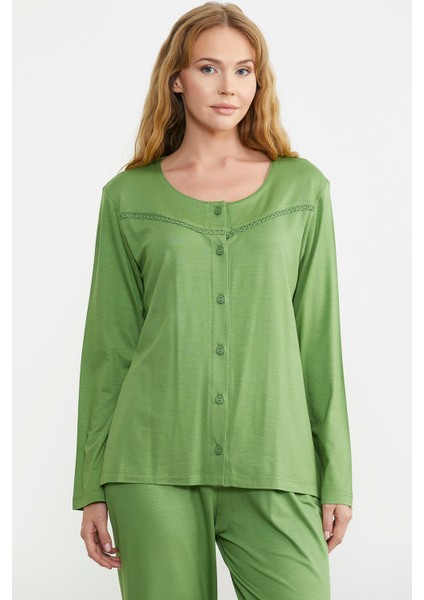 Düğme Kapamalı Rahat Kalıp Pijama Takım - Yeşil fiyatları
