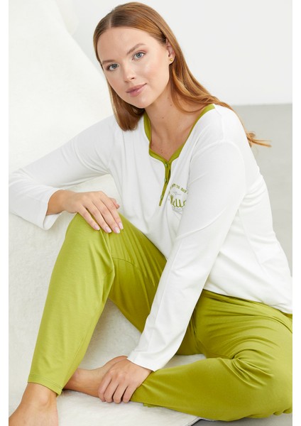 Renk Geçişli Rahat Kalıp Pijama Takım - Yeşil