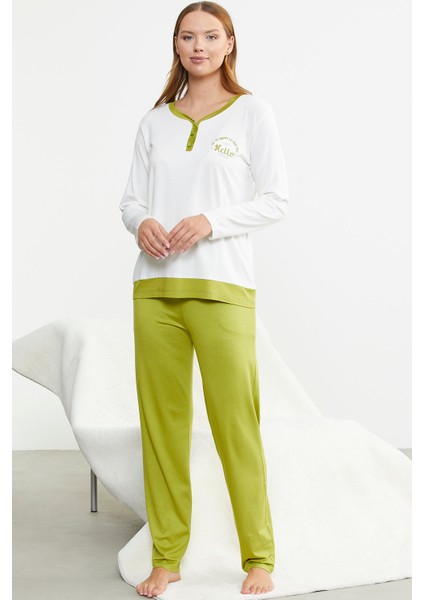 Renk Geçişli Rahat Kalıp Pijama Takım - Yeşil