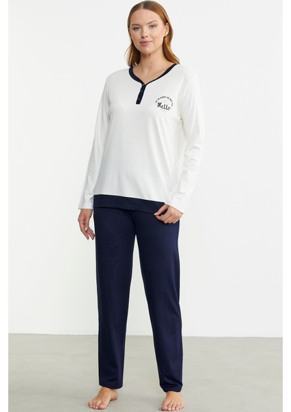Renk Geçişli Rahat Kalıp Pijama Takım - Lacivert