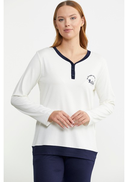 Renk Geçişli Rahat Kalıp Pijama Takım - Lacivert