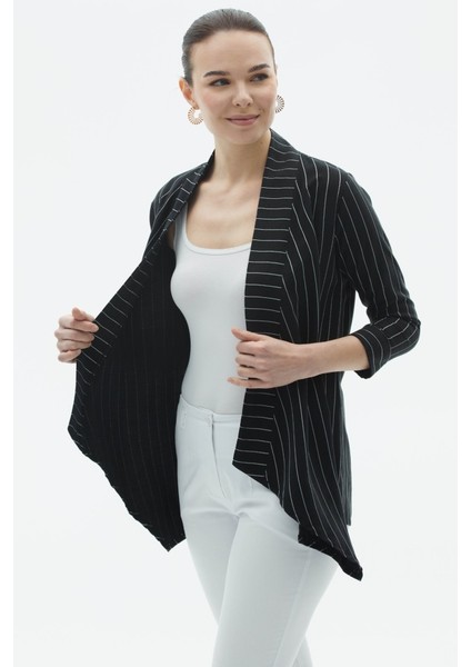 Önü Dökümlü Geniş Çizgili Ceket