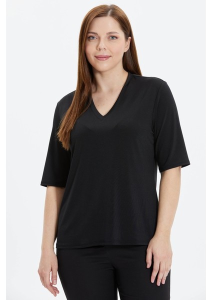 Büyük Beden V Yaka Truvakar Kol Penye Bluz