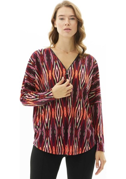 Önü Büyük Elcikli Zigzag Desen Triko Bluz fiyatları