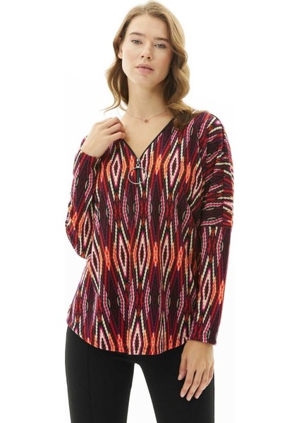 Önü Büyük Elcikli Zigzag Desen Triko Bluz modelleri