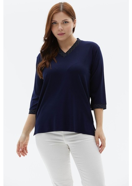 Büyük Beden Yanı Yırtmaçlı Simli Ribanalı Penye Bluz fiyatları