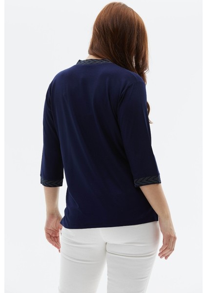 Büyük Beden Yanı Yırtmaçlı Simli Ribanalı Penye Bluz indirimleri