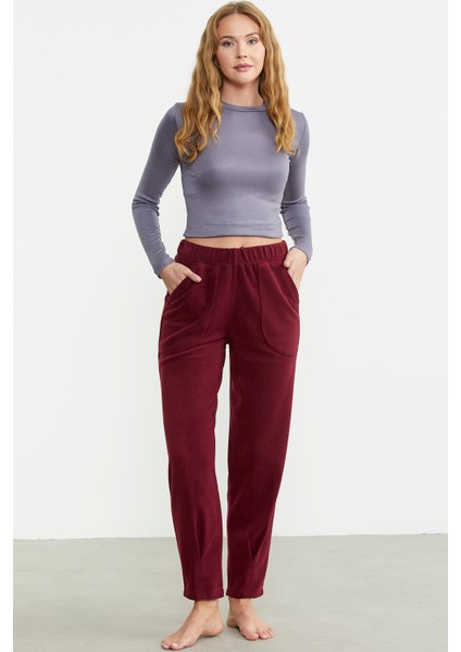 Paça Detaylı Polar Eşofman Altı - Bordo fiyatları