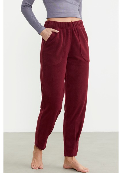 Paça Detaylı Polar Eşofman Altı - Bordo modelleri