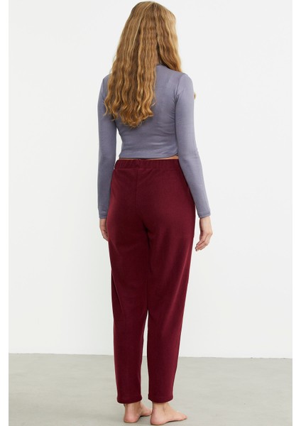 Paça Detaylı Polar Eşofman Altı - Bordo indirimleri