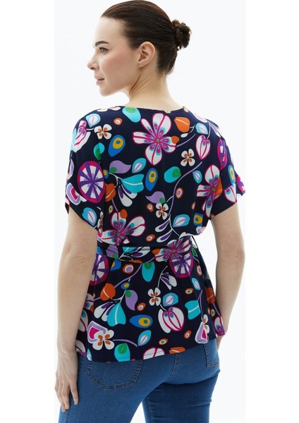 V Yaka Düşük Kol Nazar Desen Bluz fırsatları