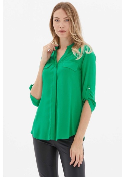 Hakim Yaka Kapak Cep Bluz indirimleri