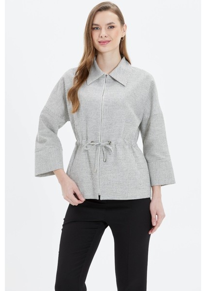 Şömizye Yaka Önü Fermuarlı Çizgili Ceket fiyatları