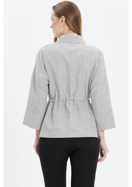 Şömizye Yaka Önü Fermuarlı Çizgili Ceket indirimleri