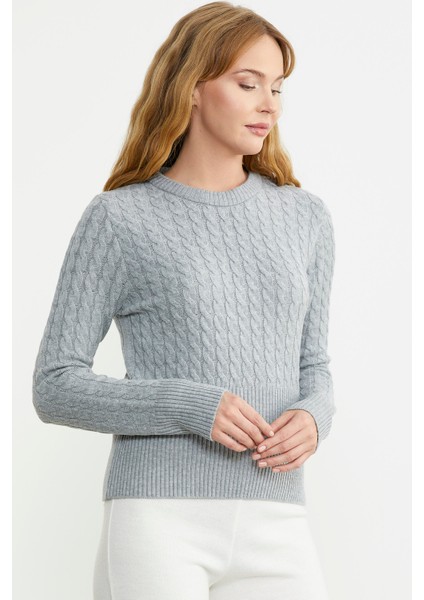 Saç Örgü Beli Oturmalı Triko Kazak - Gri fırsatları
