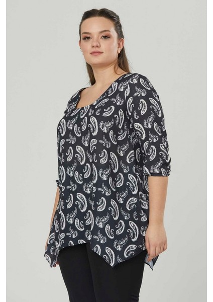 Büyük Beden Etek Ucu Asimetrik Dökümlü Bluz modelleri