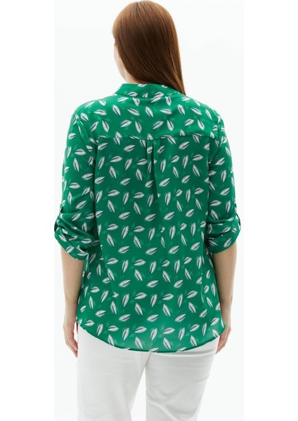 Büyük Beden Hakim Yaka Çift Cep Yaprak Desen Bluz modelleri