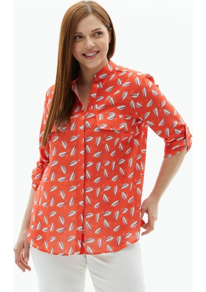 Büyük Beden Hakim Yaka Çift Cep Yaprak Desen Bluz fırsatları