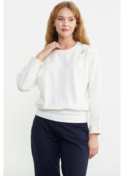 Omuz Düğme Detaylı Eşofman Takım - Ekru fiyatları