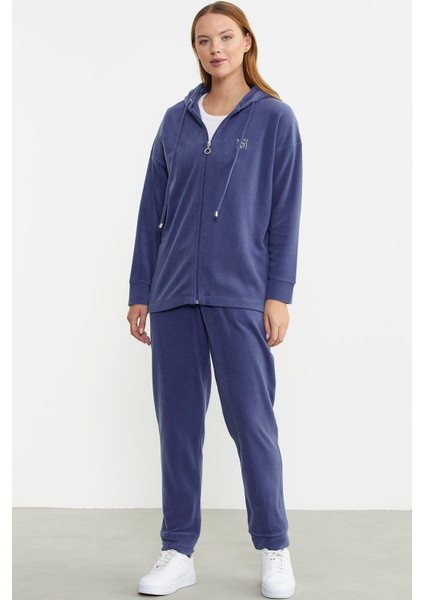 Kapüşonlu Polar Tunik Eşofman Takım - Indigo