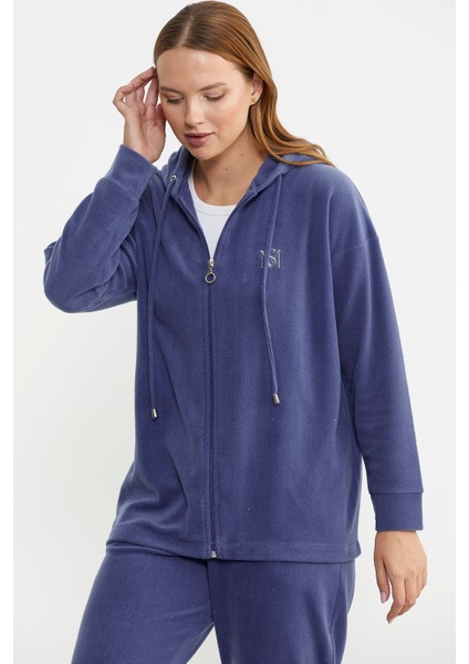 Kapüşonlu Polar Tunik Eşofman Takım - Indigo