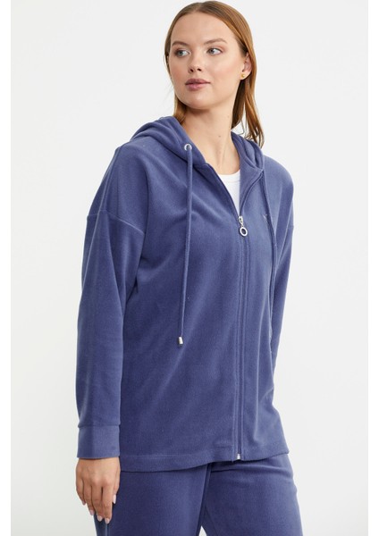 Kapüşonlu Polar Tunik Eşofman Takım - Indigo