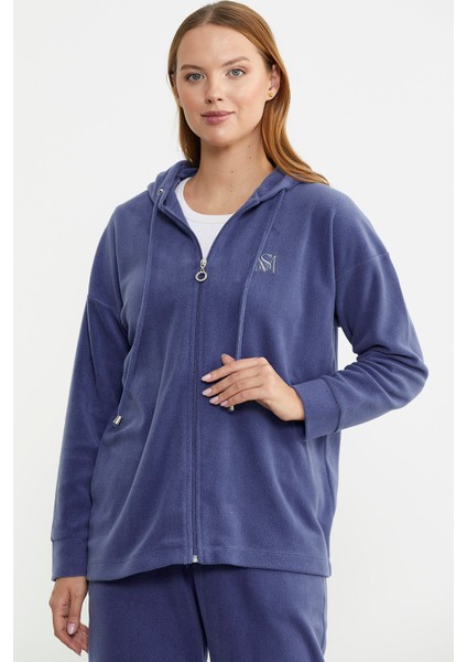Kapüşonlu Polar Tunik Eşofman Takım - Indigo