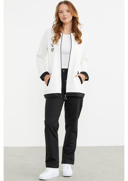 Renk Kombinli Tunik Eşofman Takım - Ekru