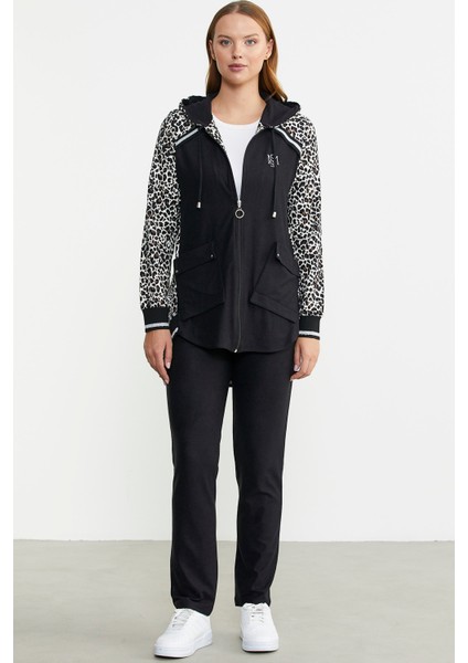 Rahat Kalıp Leopar Kombinli Takım - Beyaz