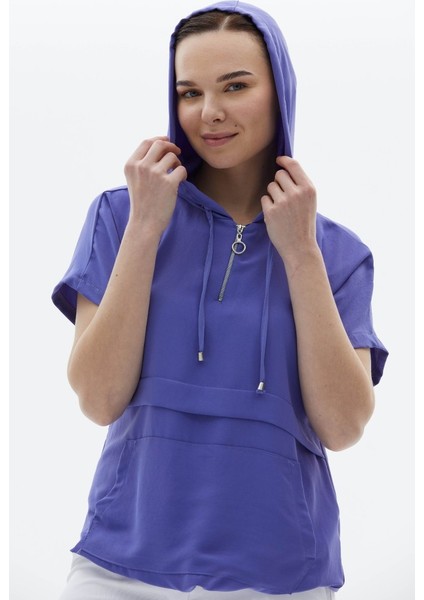 Yakası Fermuarlı Kanguru Cep Bluz fırsatları